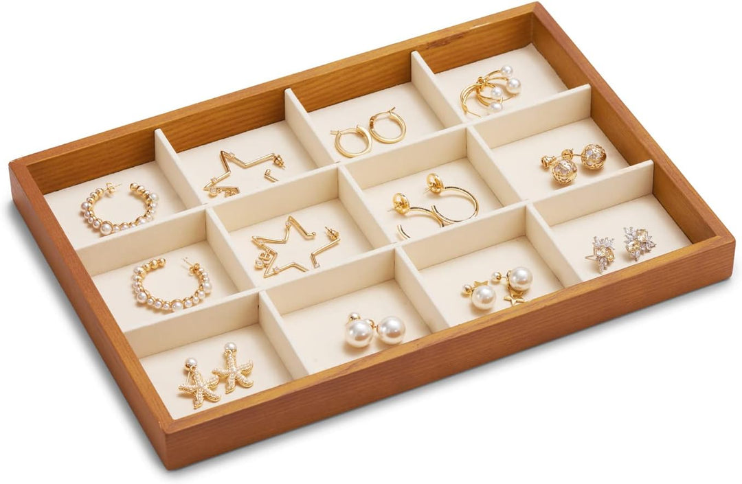 Oirlv Massivholz 12 Gitter Schmucktabletts Stapelbar Schmuckschublade Armband/Uhren Vitrine Display