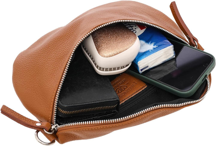 Zwillingsherz Bauchtasche mit Reissverschluss aus 100% Echtleder - Hochwertige Schultertasche zum Um