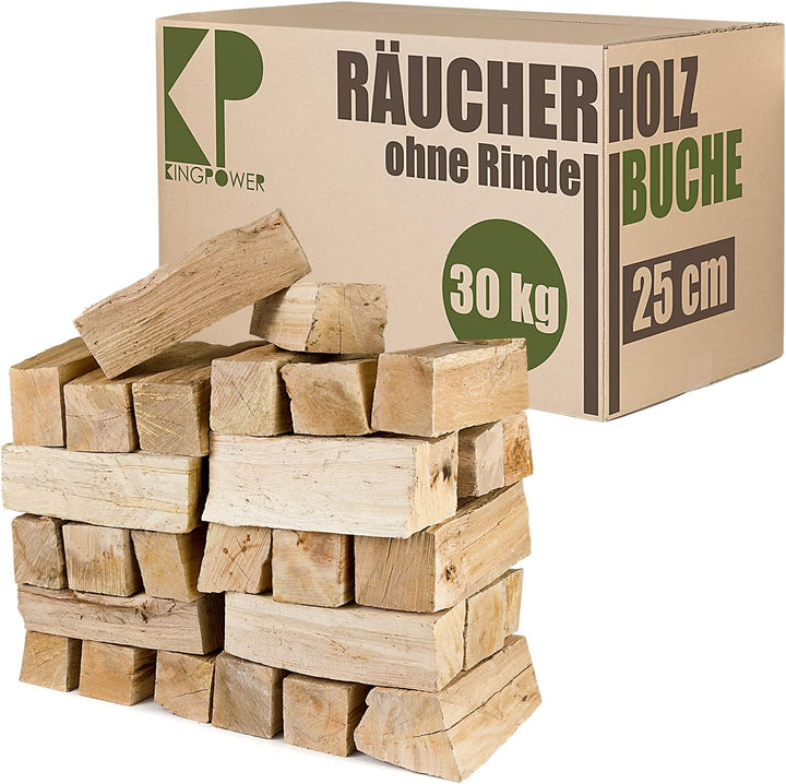 Kingpower Buche Smoker Holz Räucherholz Brennholz 30 kg Buchenholz ohne Rinde 25 cm Kaminholz Smoke
