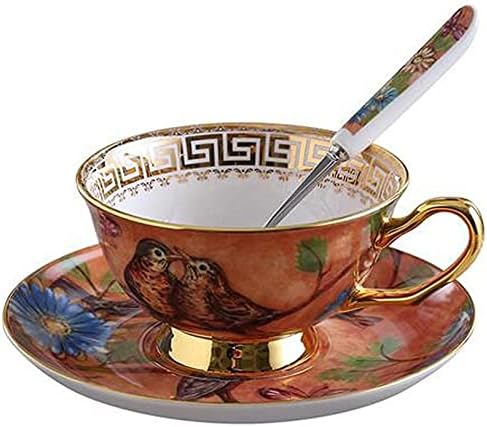 Euro Style Cup& Saucer Set Art Bone China Ceramic Tea Coffee Cup for Breakfast Home Kitchen- Birds a