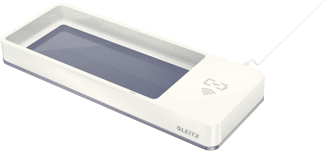 Leitz Stifteschale mit Qi-Induktionsladegerät, Zum kabellosen Laden von Smartphone, Weiss/Grau, Duo