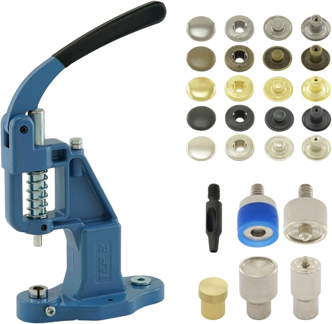Druckknopfpresse Set mit Hebelpresse, Druckknopfwerkzeug und 50 Stück S-Feder Druckknöpfen 15 mm, Al