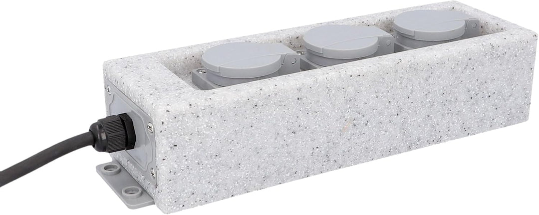 UNITEC Steckdosenverteiler für den Garten in Steinoptik, Gartensteckdose, Aussensteckdose, IP 44, 3