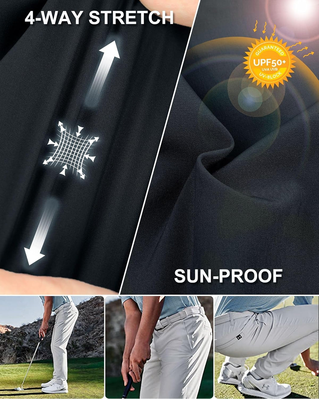 33,000ft Herren Golfhosen Atmungsaktive Stretch Hose für Männer Schnelltrockende Stretch Lange Golfh