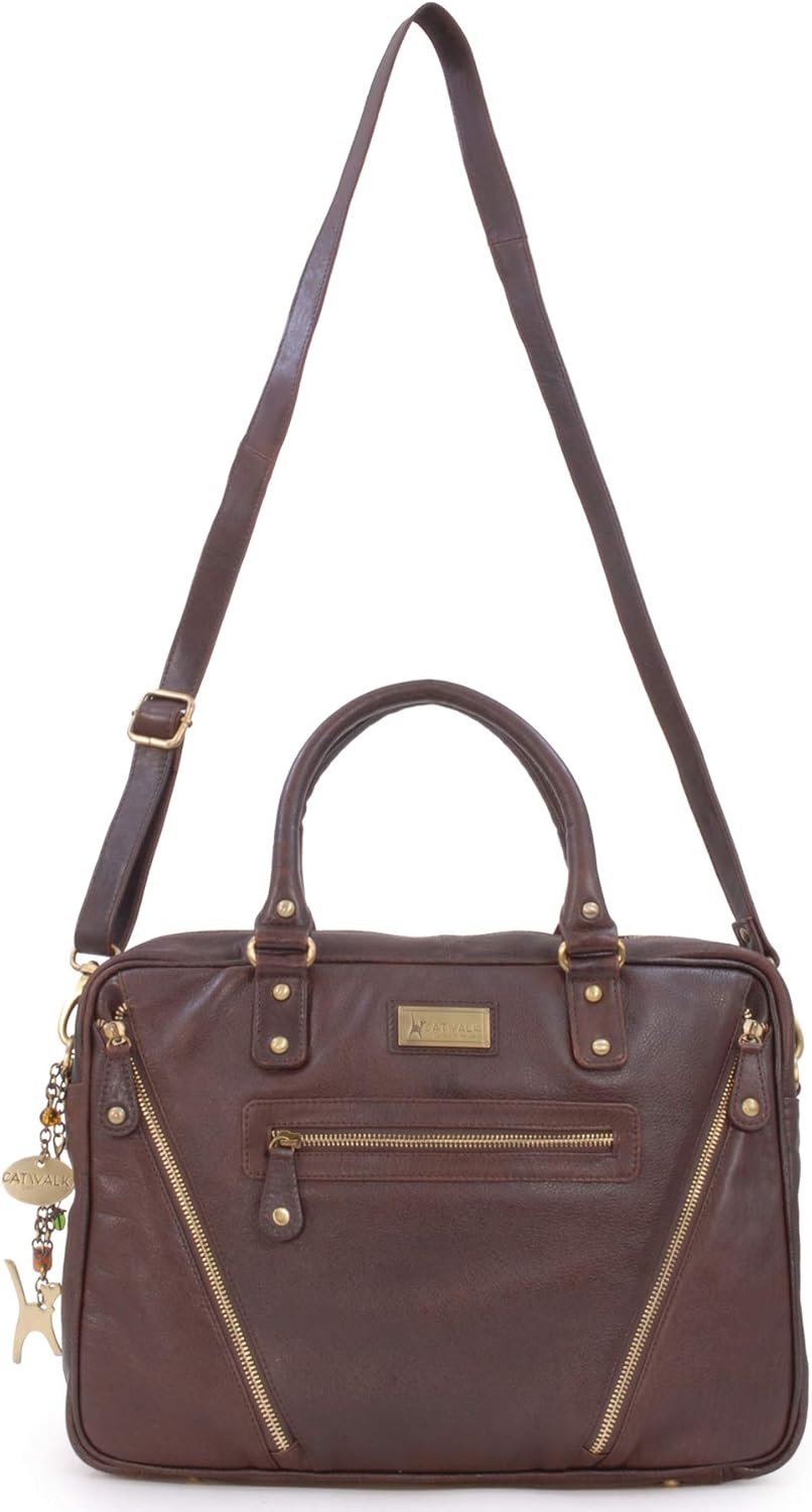 Catwalk Collection Handbags - Leder - Schultasche/Arbeitstasche/Aktentasche für Damen - Laptop/iPad