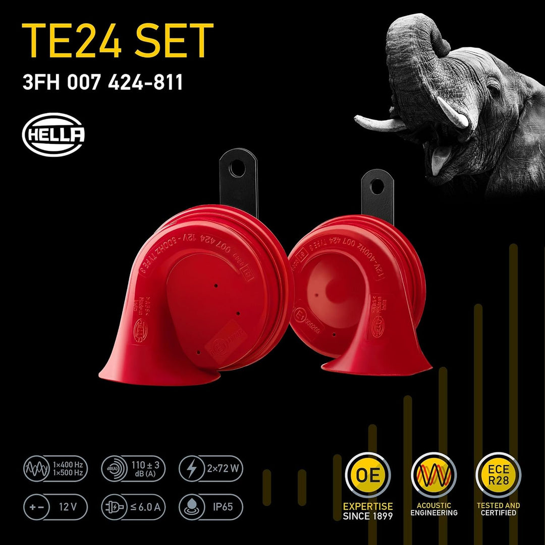 HELLA Fanfare - HELLA STYLE HORN TE24 SET - 12V - 110dB(A) - 400Hz-500Hz - Tiefton/Hochton - elektri