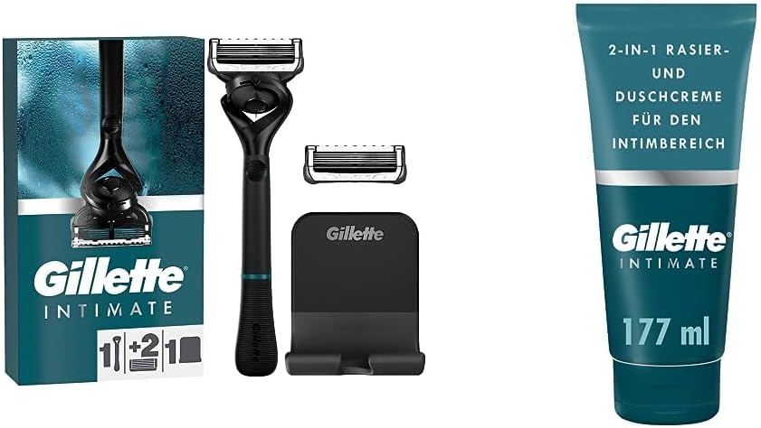 Gillette Intimate Rasierapparat mit 2 Klingen & Intimate Intimpflege Rasierset für Männer (177 ml) B