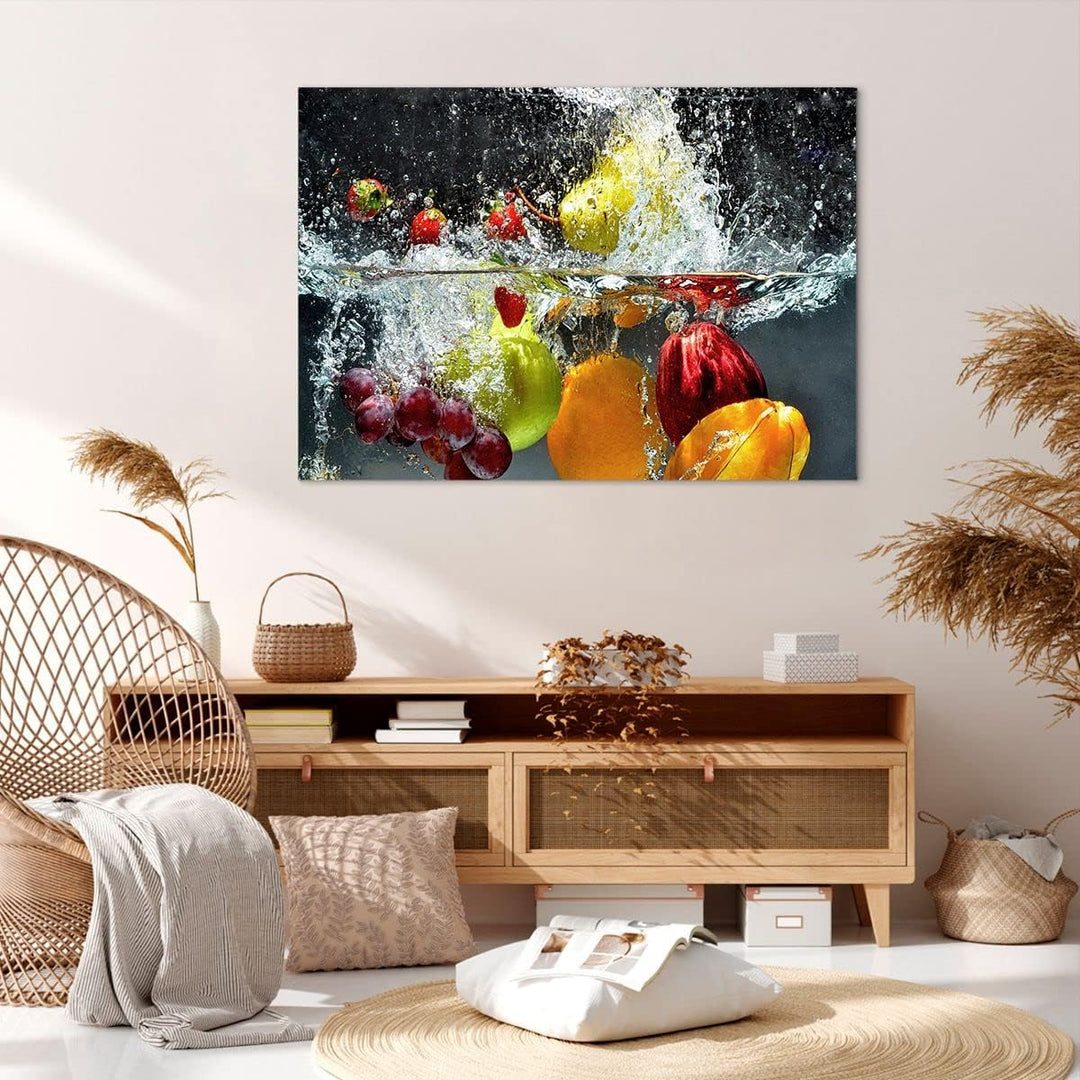 Bilder auf Leinwand 100x70cm Leinwandbild Früchte Wasser Spritzer Essen Gross Wanddeko Bild Schlafzi