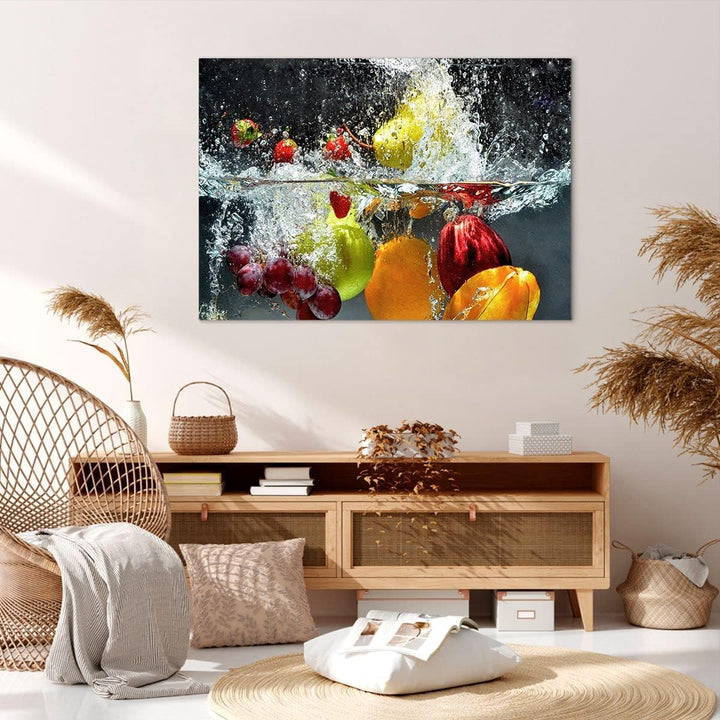 Bilder auf Leinwand 100x70cm Leinwandbild Früchte Wasser Spritzer Essen Gross Wanddeko Bild Schlafzi