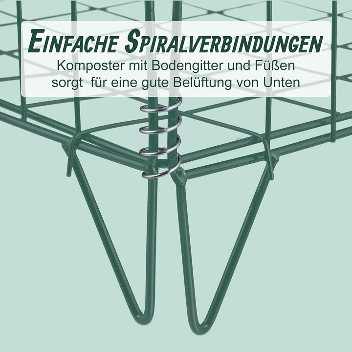 Relaxdays Komposter Metall, Bodengitter und Füsse, HxBxT: 68 x 46 x 46 cm, für Gartenabfall, Kompost