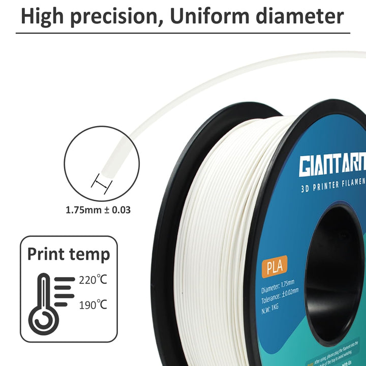 PLA Filament 1.75mm, GIANTARM 3D Drucker Filament PLA Weiss 1kg Spool AA-Weiss, AA-Weiß