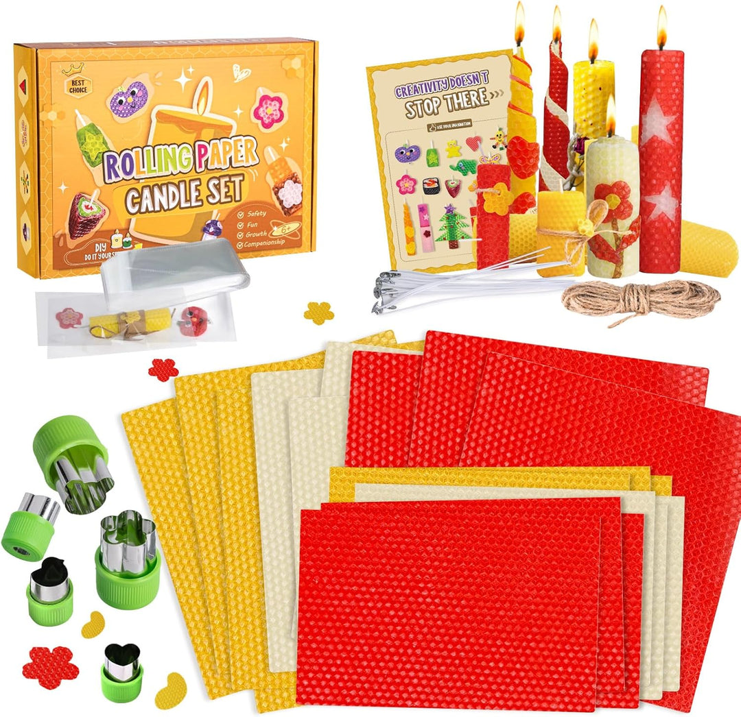 YOOHBERRYS Bienenwachsplatten fĂŒr Kerzen, 18PCS Rote Gelbe und Weisse Bienenwachsplatten, Wachsplatt