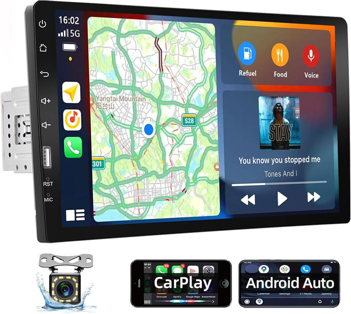 Podofo 1 Din Autoradio mit Apple Carplay und Android Auto 9 Zoll Single Din Autoradio mit Bildschirm