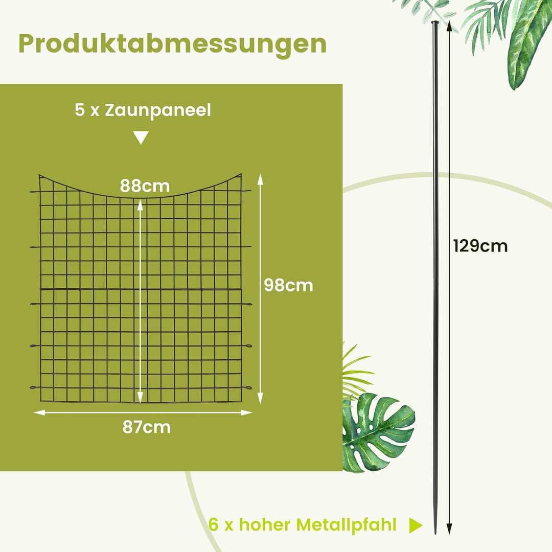 COSTWAY 5 Stück dekorativer Gartenzaun, 98 cm hoch, Steckzaun Metall, Landschaftszaun für Blumenbeet