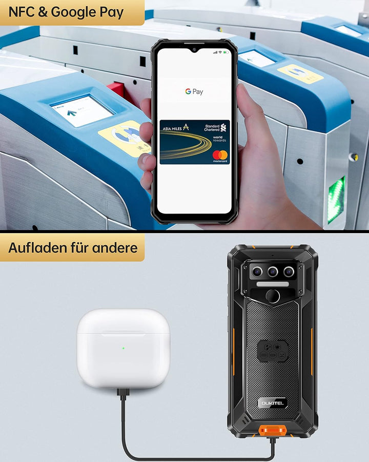 OUKITEL WP23 Android 13 Outdoor Handy 10,600 mAh Rugged Smartphone 6,517 Zoll HD+ 7GB+64GB 1TB Erwei