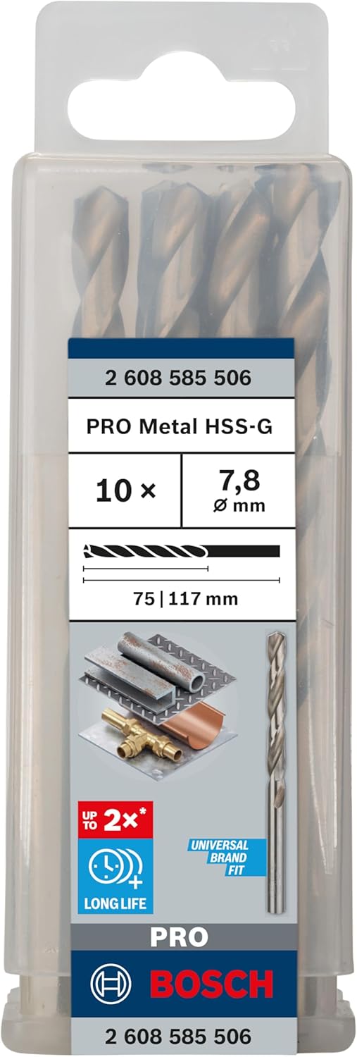 Bosch Professional 10x HSS-G Metallbohrer (für Metall, Ø 7,8 mm, Robust Line, Zubehör Bohrmaschine)