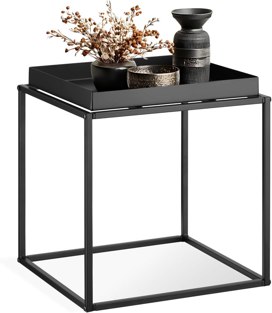 tectake 800910 Beistelltisch aus Metall, quadratisch, stapelbar, Ablagefläche mit hohem Rand, Tablet