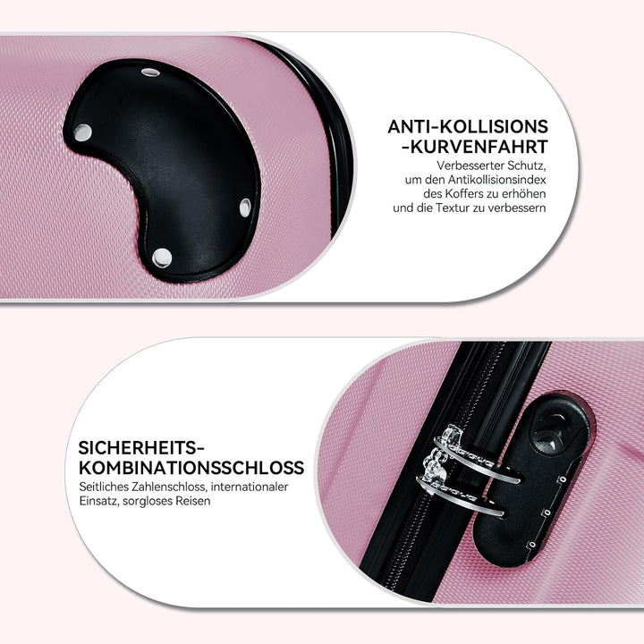 BEIBYE Zwillingsrollen Hardcase Reisekoffer Koffer Trolleys Hartschale in XL-L-M in 14 Farben (Rosa,