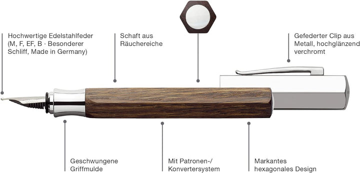 Faber-Castell 147580 - Füllfederhalter Ondoro Räuchereiche, Feder: M, Schaftfarbe: braun M Räucherei