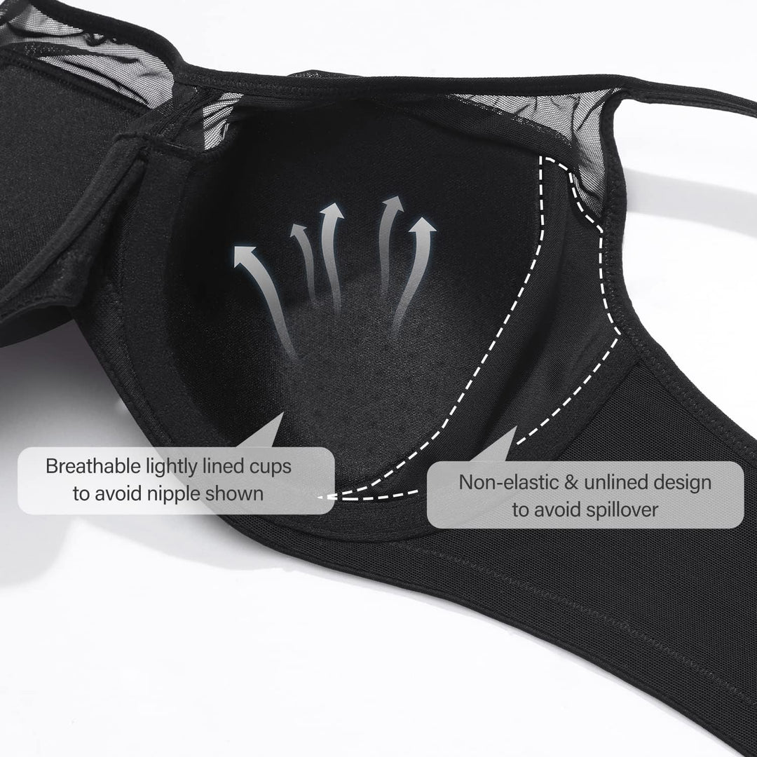 DELIMIRA Damen T Shirt BH mit Bügel Vollschalen Nahtlose BH Grosse Grössen Gepolstert 75B Schwarz, 7