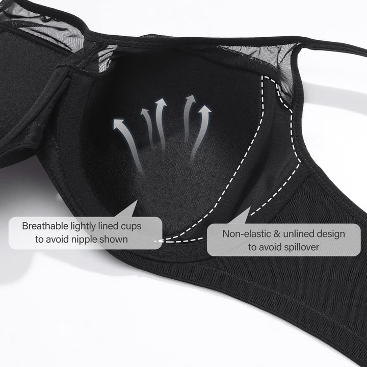 DELIMIRA Damen T Shirt BH mit Bügel Vollschalen Nahtlose BH Grosse Grössen Gepolstert 75B Schwarz, 7
