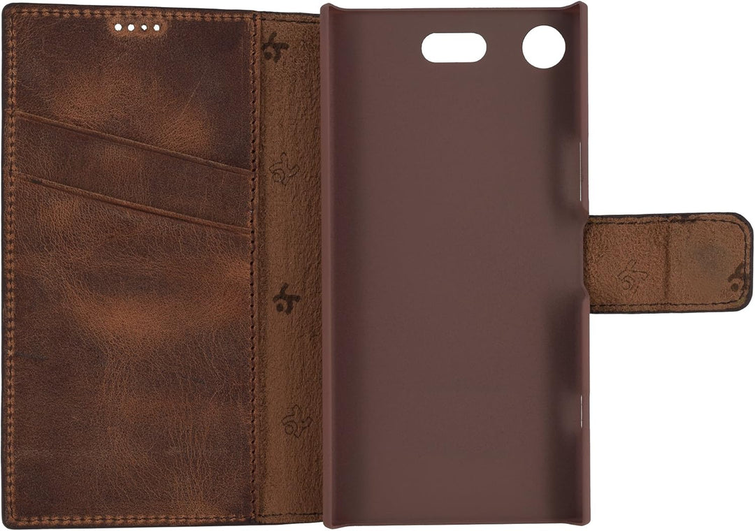 Suncase Book-Style für Sony Xperia XZ1 Compact (Slim-Fit) Ledertasche Leder Tasche Handytasche Schut