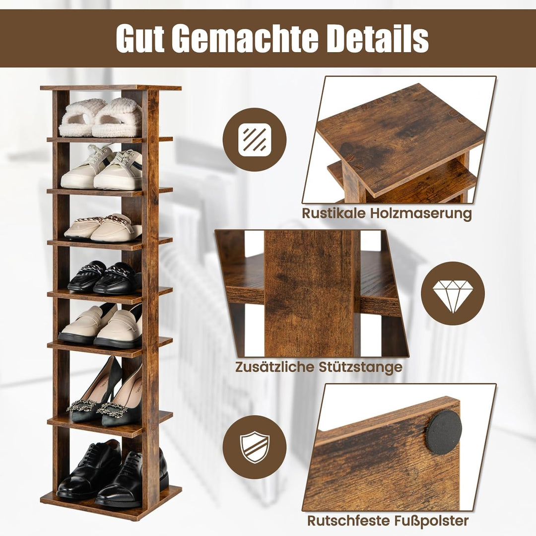 COSTWAY 8 stufiger Schuhständer höheverstellbar, Platzsparendes Schuhregal aus Holz, Schuh-Organizer