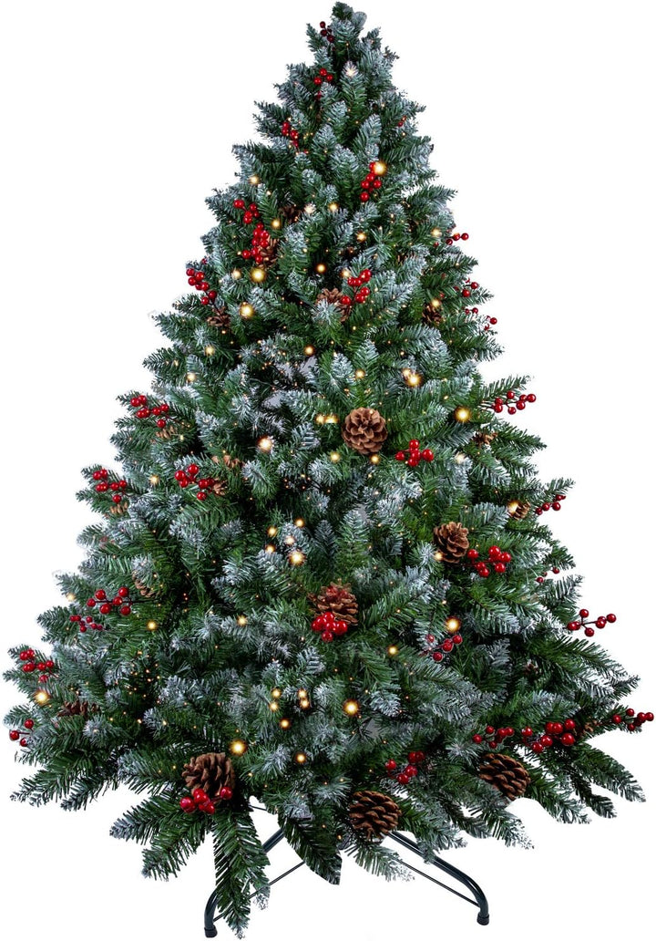 himaly Weihnachtsbaum künstlich 180 cm mit Schnee und 15m Lichterkette 300LEDs, Material PVC/PE, 720