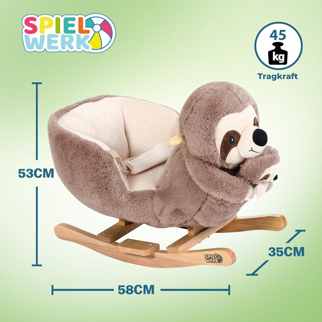 Spielwerk® Schaukeltier Faultier mit Babyfaultier inkl. Sound Effekt Sicherheitsgurt Plüsch Schaukel