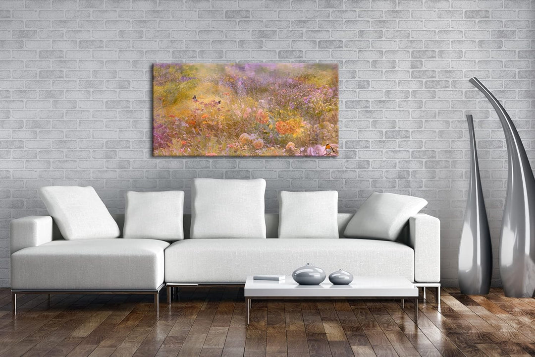 deyoli Schmetterlinge auf Einer Blumenwiese Panorama 60x30 cm als Leinwandbild, Motiv fertig gerahmt