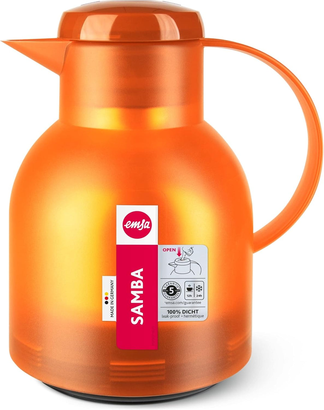 Emsa Samba Isolierkanne 504234 | 1 Liter | Quick Press Verschluss | 100% dicht | 12h heiss, 24h kalt