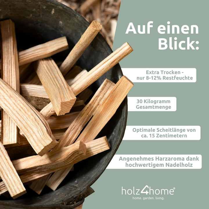 holz4home® Anfeuerholz Getrocknet 30kg (10 x 3kg) I Nadelholz Anzündholz Ofenfertig Trockenes Anmach