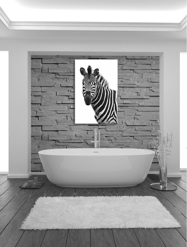 Pixxprint Zebra im Portrait auf Leinwand, XXL riesige Bilder fertig gerahmt mit Keilrahmen, Kunstdru