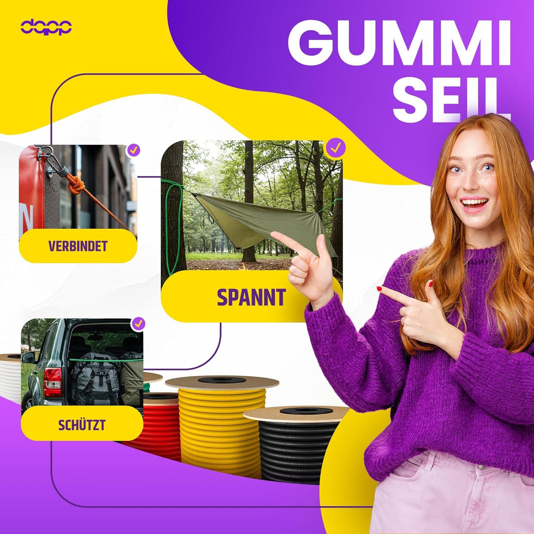 DQ-PP Gummiseil | 12mm | 15m | Gelb | Expanderseil Expander Gummischnur Gummikordel Spannseil Planen