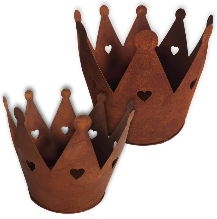 UNUS Krone Rost mit Herzen, Gartendeko Rostoptik, Edelrostrost Deko für Garten, Terrasse Balkon Blum