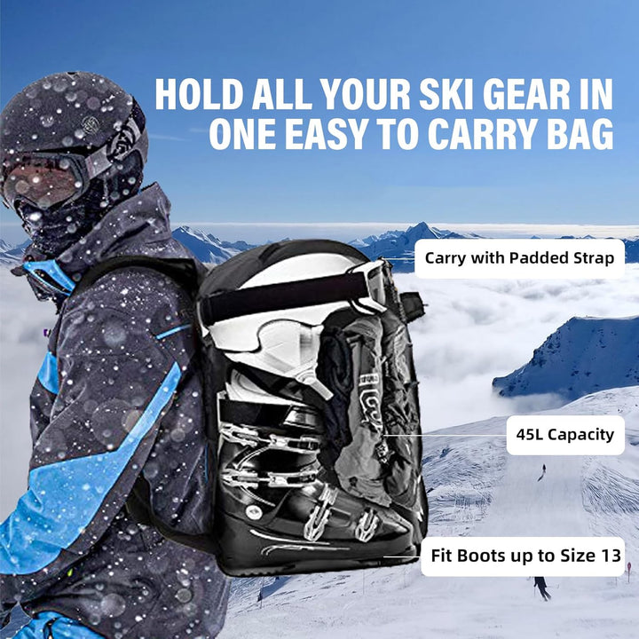 AUMTISC Skischuhtaschen mit Helmfach und Rucksackgurten, Skirucksack Skischuhrucksack mit Helmtasche