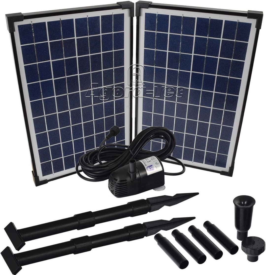 Agora-Tec® AT-20W Solar Teichpumpe 20 Watt Hmax.: 1360l/h Fontainenhöhe: 2,10m für Gartenteich oder
