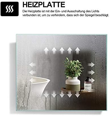 EMKE Badspiegel mit Beleuchtung 50x70cm Badezimmerspiegel mit Beschlagfrei, 2 Lichtfarbe, Kippschalt