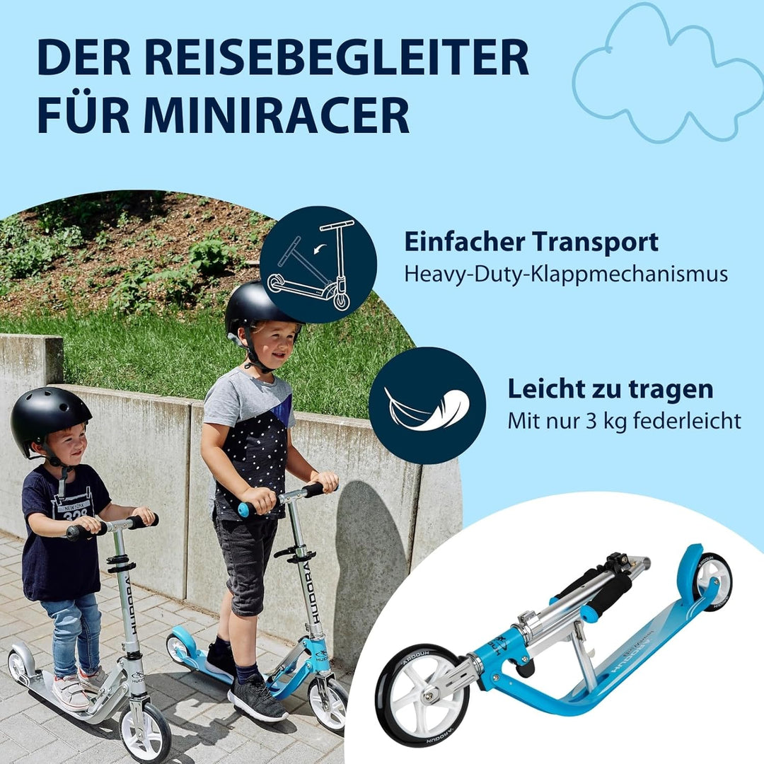 HUDORA Little BigWheel Scooter - Sicherer Aluminium-Roller für Kinder ab 3 Jahren - Höhenverstellbar