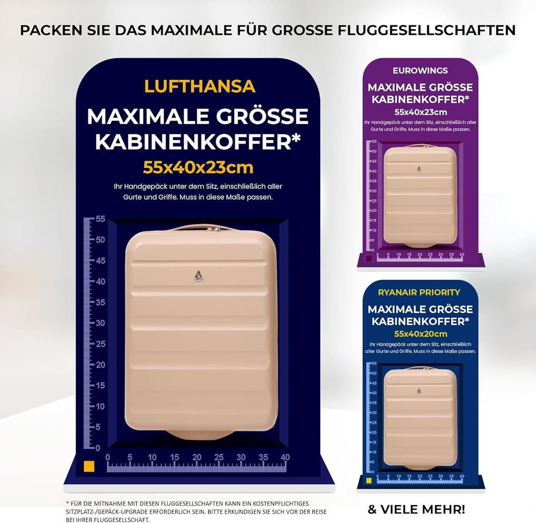 Aerolite 55x40x20cm Lufthansa Eurowings TUI SunExpress Condor Ryanair Priority 2 Rollen Leichter Har