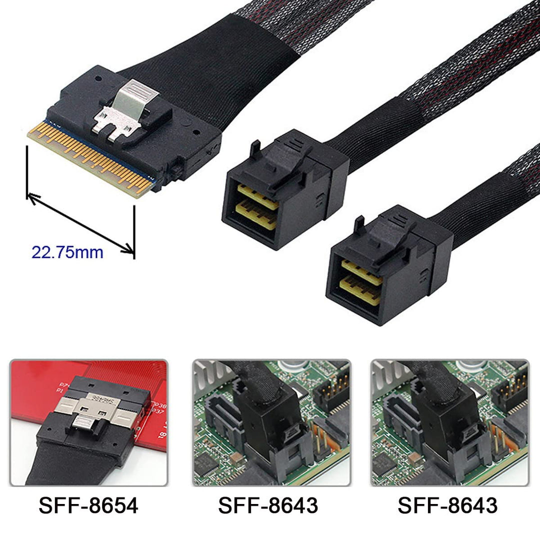 cablecc PCI-E Ultraport Slimline SAS Slim 4.0 SFF-8654 8i 74pin auf Dual SFF-8643 4i Mini SAS HD Kab
