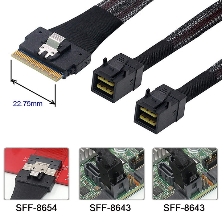 cablecc PCI-E Ultraport Slimline SAS Slim 4.0 SFF-8654 8i 74pin auf Dual SFF-8643 4i Mini SAS HD Kab