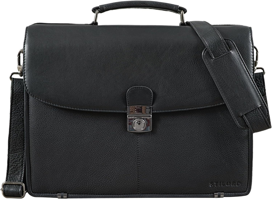 STILORD 'Miguel' Klassische Leder Aktentasche Schwarz Herren grosse Businesstasche Arbeit Bürotasche