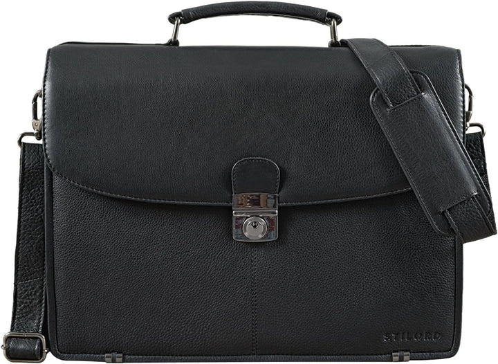 STILORD 'Miguel' Klassische Leder Aktentasche Schwarz Herren grosse Businesstasche Arbeit Bürotasche