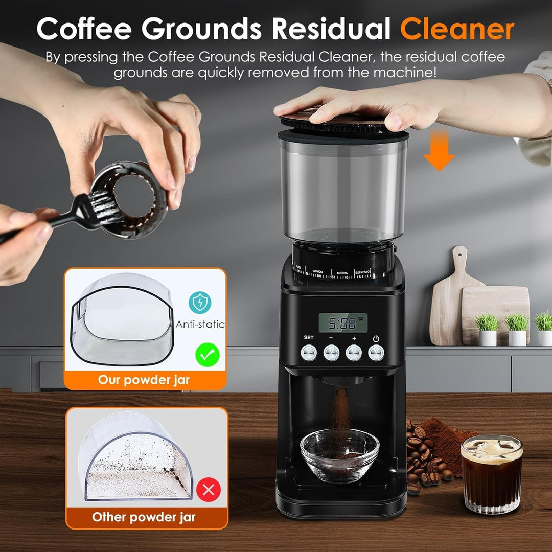 Homtone Kaffeemühle Elektrisch für Siebträger und Behälter, 51 Mahlstufen Kaffeemühle Siebträger Ele