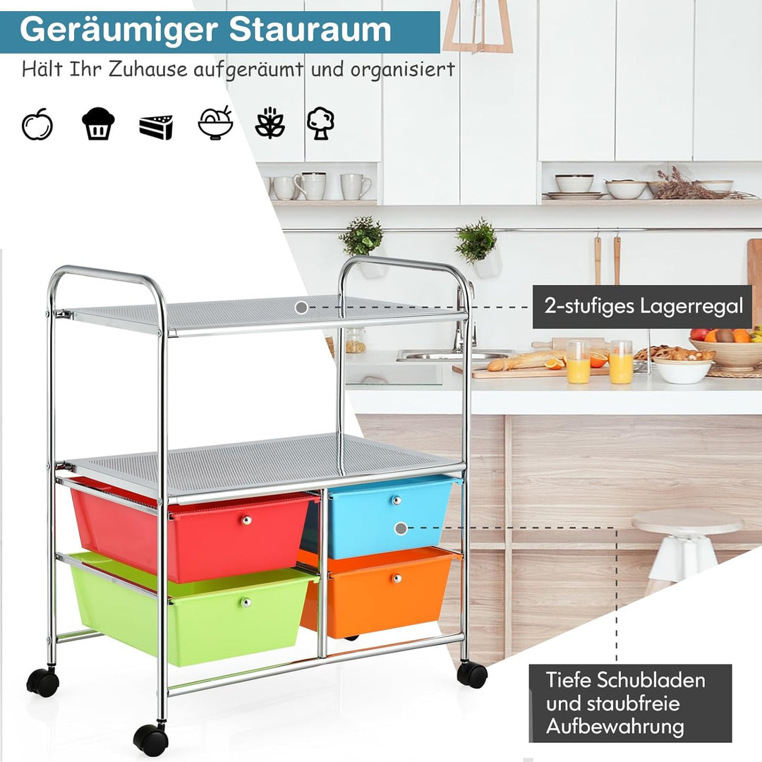 COSTWAY Rollwagen mit 4 stapelbaren Schubladen, Schubladenwagen Rollcontainer mit Metallgestell und
