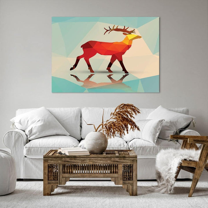 Bilder auf Leinwand 100x70cm Leinwandbild Hirsch Illustration modern Grafik Gross Wanddeko Bild Schl