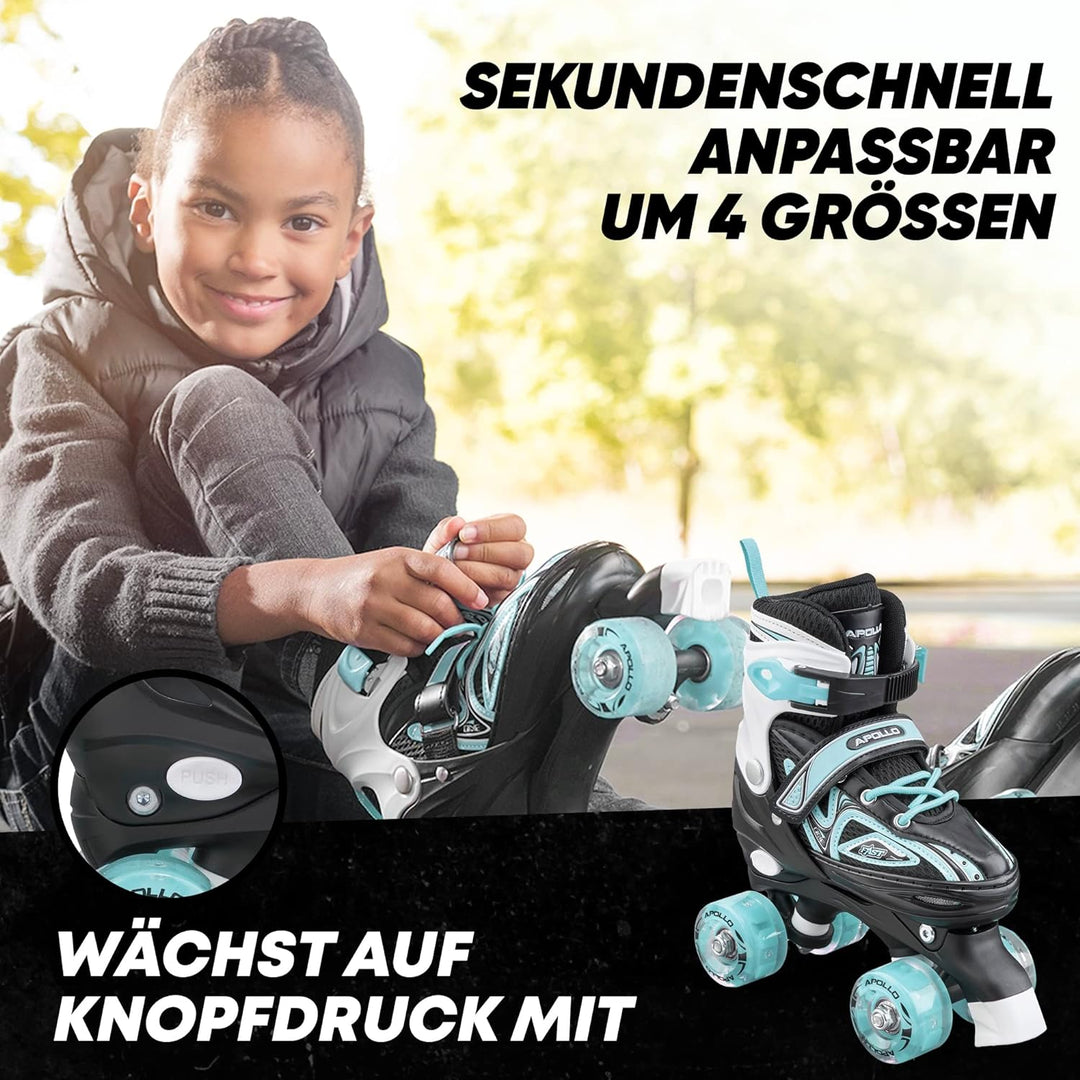 Apollo Super Quad X Pro | verstellbare Rollschuhe für Kinder | komfortable, grössenverstellbare LED