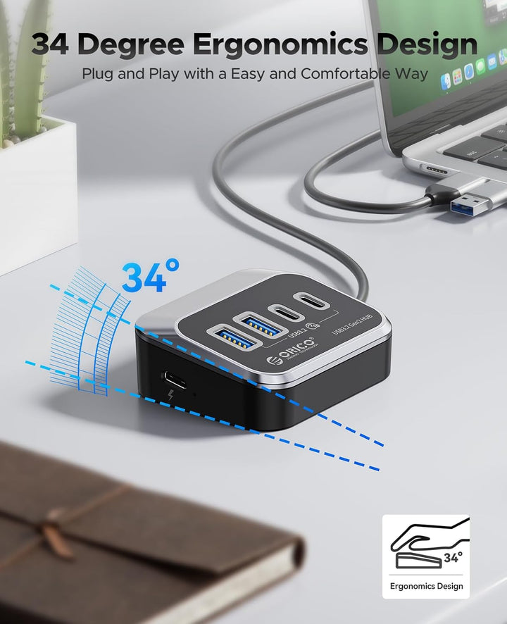 ORICO USB 3.2 Hub, USB 3.2 Gen 2 Hub mit 2 USB-A 3.2 Gen2 und 2 USB-C 3.2 Gen2, USB-Splitter kompati