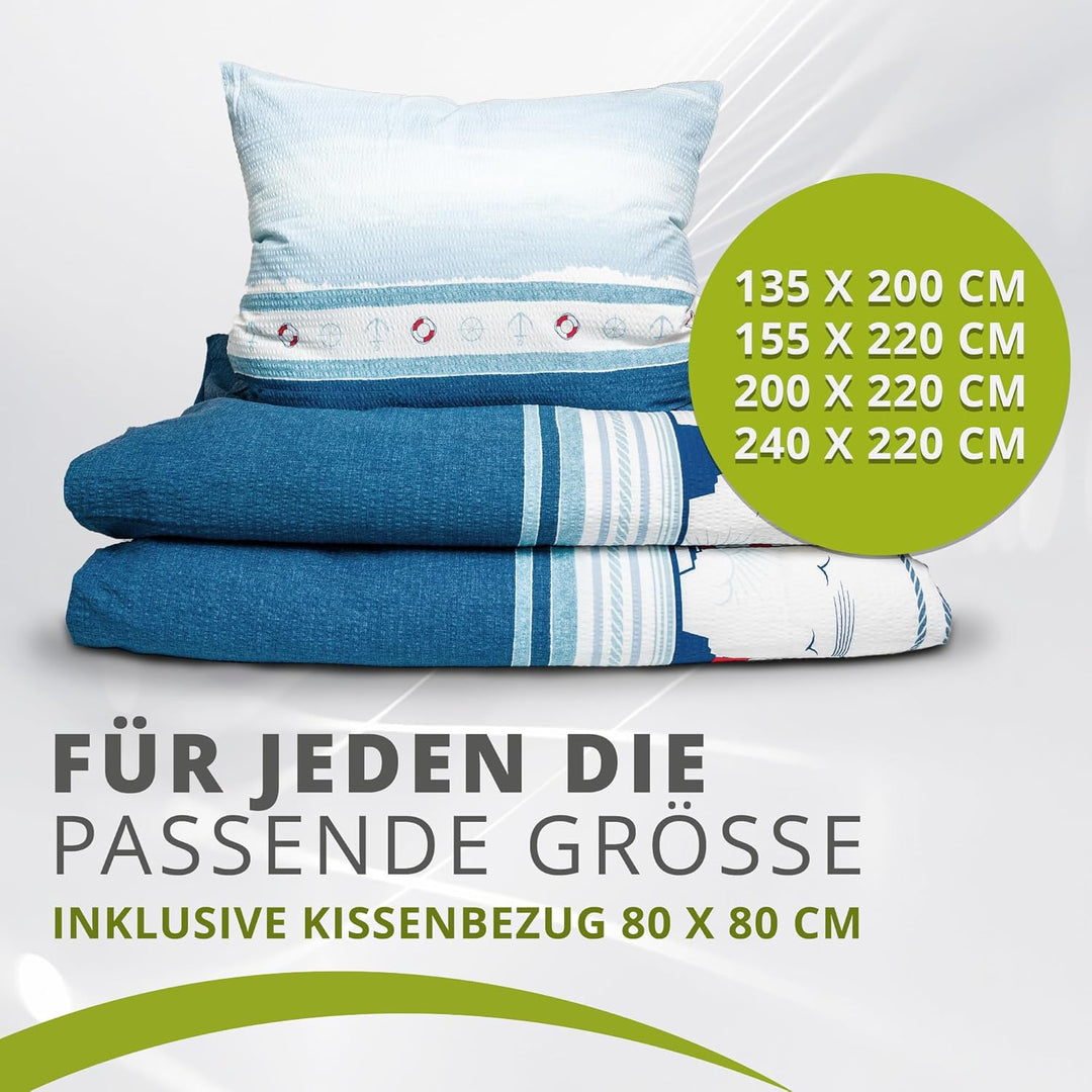Traumschlaf Seersucker Bettwäsche Bügelfrei Set maritim sommerlich frisch im Leuchtturm Design mit R